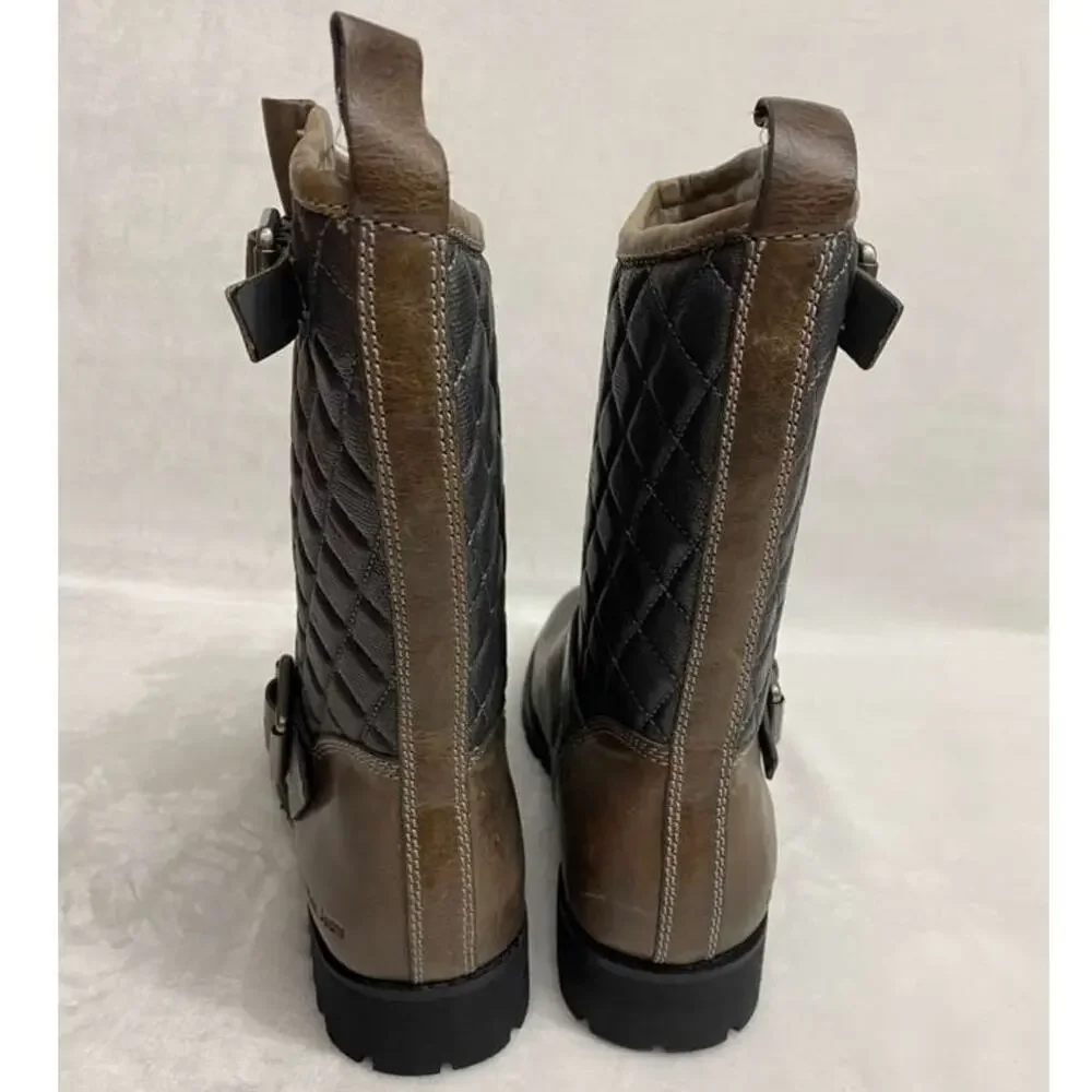 Calvin Klein Jeans Billy Mens Leather Quilted Brown Boots Sz 9 Hipster Western